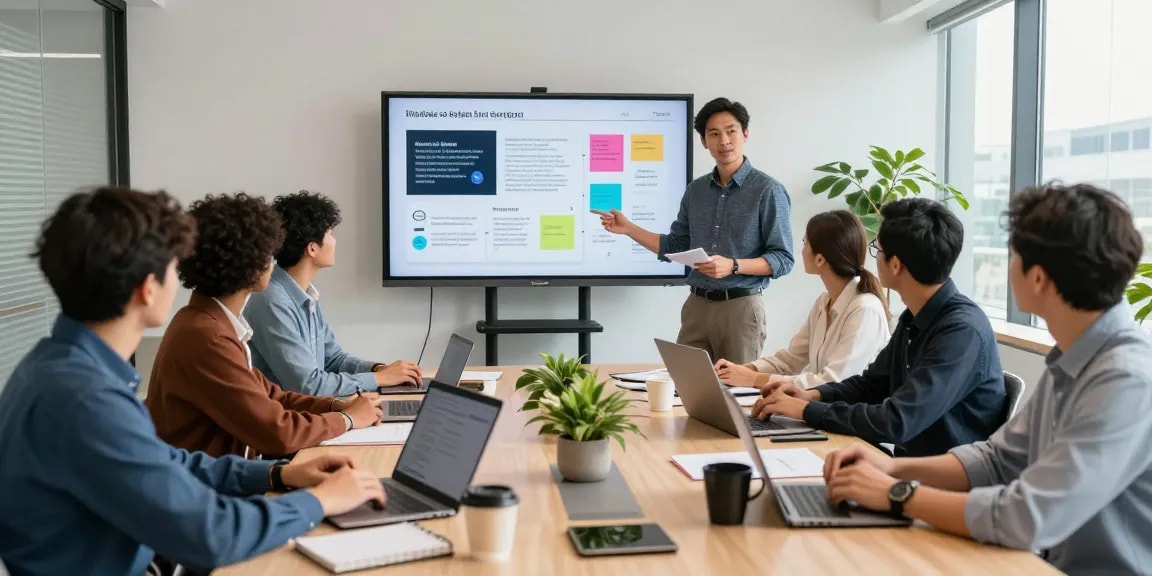 Digital marketing strategist Canada team collaborating in a modern office setting.