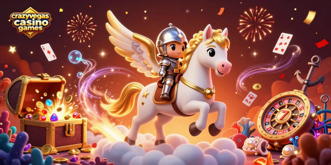 Experience the excitement of crazyvegas casino games with a dazzling 3D scene of a heroic knight and celestial horse.
